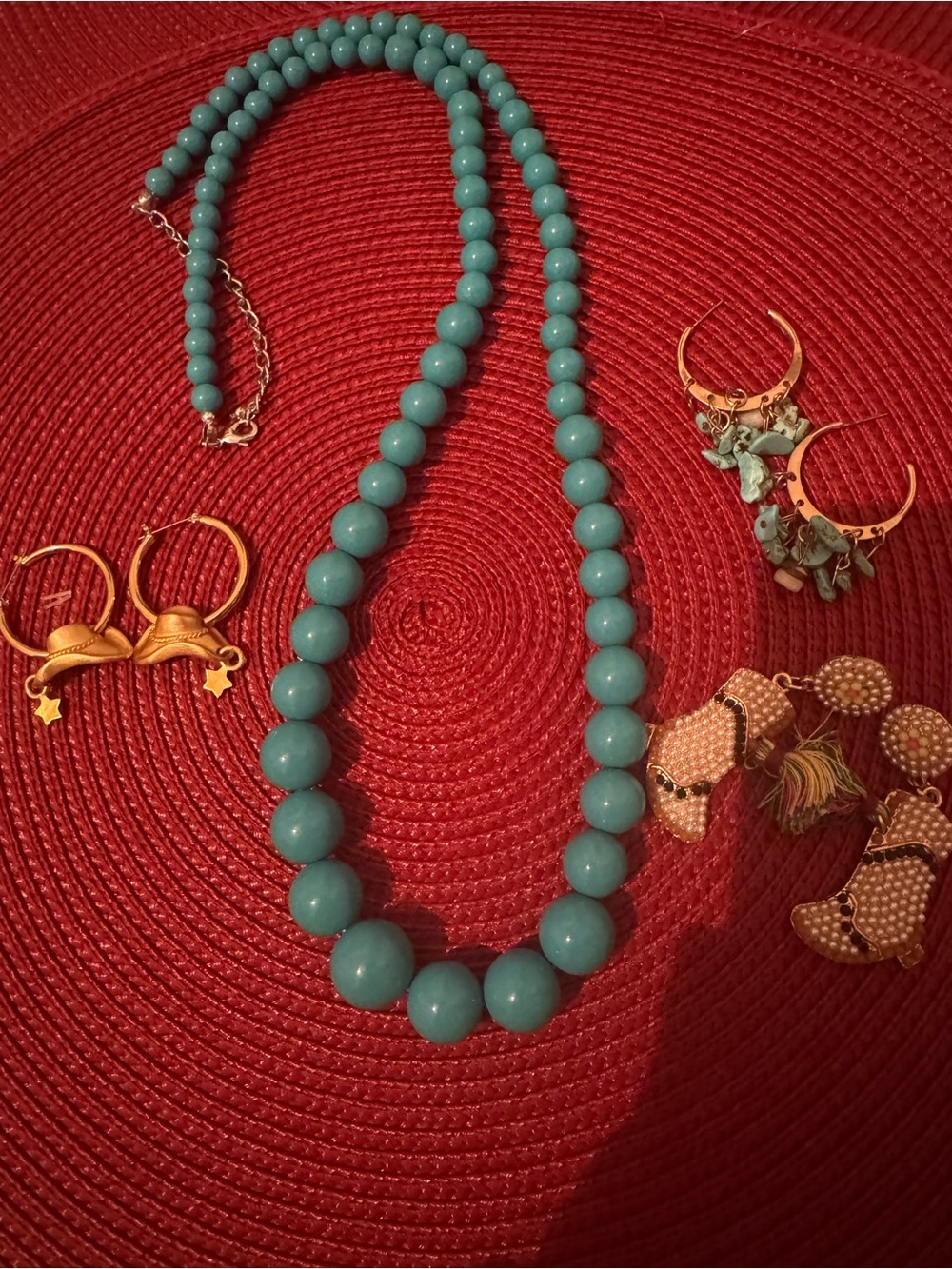 Chunky Turquoise Bead Necklace and western earrings